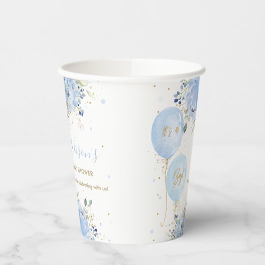 Chique Blauwe Ballonnen Blauw Bloemen Jongen Baby  Papieren Bekers (Links)