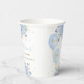 Chique Blauwe Ballonnen Blauw Bloemen Jongen Baby  Papieren Bekers (Rechts)