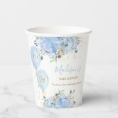 Chique Blauwe Ballonnen Blauw Bloemen Jongen Baby  Papieren Bekers (Voorkant)