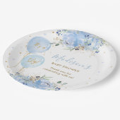 Chique Blauwe Ballonnen Blauw Bloemen Jongen Baby Papieren Bordje (Gekanteld)