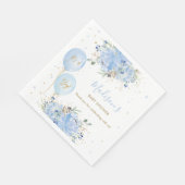 Chique Blauwe Ballonnen Blauw Bloemen Jongen Baby Servet (Hoek)