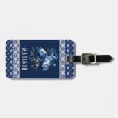 Chique Blauwe bloemen chinoiserie toile monogram Bagagelabel (Voorkant horizontaal)