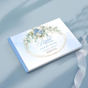Chique Blauwe Bloemen en Gouden Bruids Bruiloft Ga Gastenboek