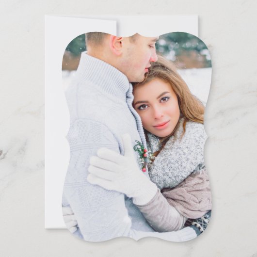 Chique Blauwe Bloemen met Kalligrafie Foto Bruilof Kaart (Achterkant)