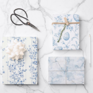 Chique Blauwe Bloemen Paaseieren Inpakpapier Vel