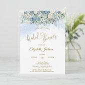 Chique Blauwe Bloemen Slingerlichten Bruidsfeest Kaart (Staand voorkant)