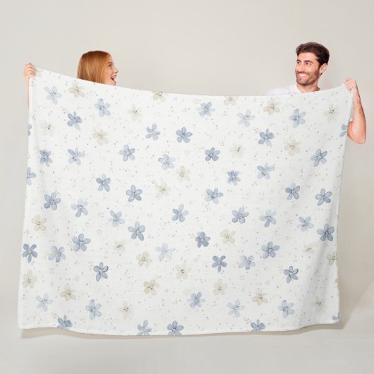 Chique Blauwe Crème Bloemen Fleece Deken (In situ)