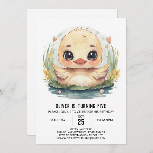 Chique blauwe eend verjaardag kaart (Voorkant / Achterkant)