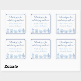 Chique blauwe en witte gember pot dank je wel voor vierkante sticker