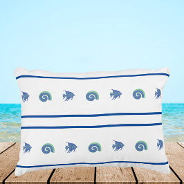 Chique Blauwe en Witte Strepen Zeeschelpen en Viss Accent Kussen