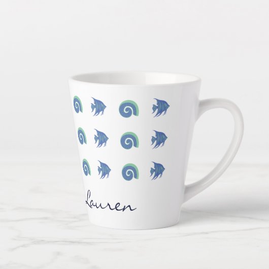 Chique Blauwe en Witte Visschelpen Beach House Latte Mok (Rechts)