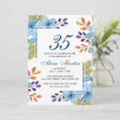 Chique blauwe flora groen elke leeftijd verjaardag kaart (Staand voorkant)