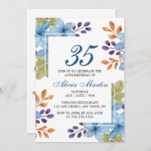 Chique blauwe flora groen elke leeftijd verjaardag kaart (Voorkant / Achterkant)