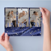 Chique blauwe fluwelen fotocollage Save the Date k Flyer (Hand)