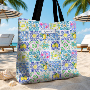 Chique Blauwe Gele Siciliaanse Amalfi Azulejo Tege Tote Bag