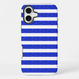 Chique Blauwe Geometrische Strepen iPhone 16 Plus Hoesje