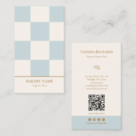 Chique blauwe geruite bakkerij QR-code verticaal Visitekaartje