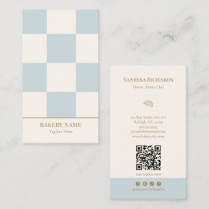 Chique blauwe geruite bakkerij QR-code verticaal Visitekaartje