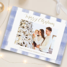 Chique blauwe geruite familie kerstfoto