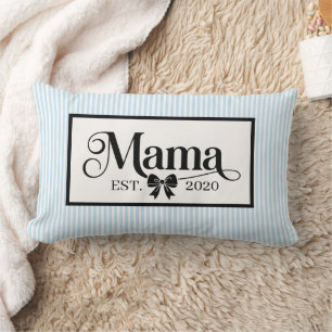 Chique Blauwe Gestreepte Minimalistische Mama Op M Kussen