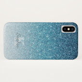 Chique Blauwe Glitter Glans Monogram Naam Case-Mate iPhone Case (Achterkant (horizontaal))