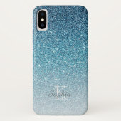 Chique Blauwe Glitter Glans Monogram Naam Case-Mate iPhone Case (Achterkant)