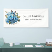 Chique Blauwe Hortensia Bloem Vlinder Bruidsdiner Spandoek (Beurs)