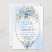 Chique Blauwe Hortensia Eucalyptus Goud 16e Verjaa Kaart (Voorkant)