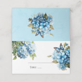 Chique Blauwe Hydrangea Bloemen Tafel Plaatskaartje (Buitenkant ongevouwen)