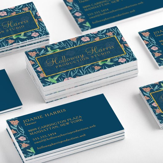 Chique blauwe kolibrie en bloemen patroon visitekaartje