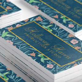 Chique blauwe kolibrie en bloemen patroon visitekaartje