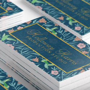 Chique blauwe kolibrie en bloemen patroon visitekaartje