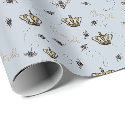 Chique Blauwe Koninklijke Gouden Kroon Koningin Bi Cadeaupapier (Rol Hoek)
