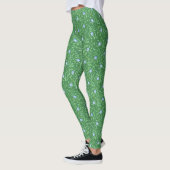 Chique Blauwe Morning Glorie Bloemen op Groen Leggings (Links)