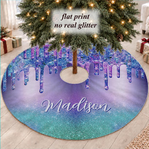 Chique Blauwe Paarse Glitter Ombre Monogram Kerstboom Rok