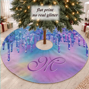 Chique Blauwe Paarse Ombre Glitter Druppel Monogra Kerstboom Rok