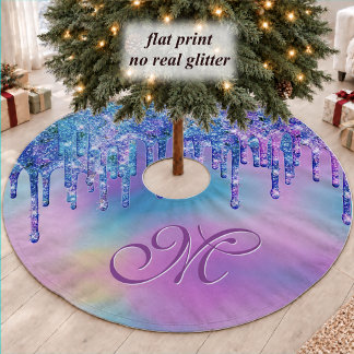 Chique Blauwe Paarse Ombre Glitter Druppel Monogra Kerstboom Rok
