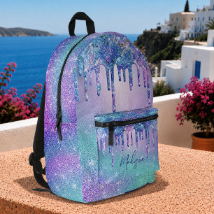 Chique blauwe paarse ombre glitter druppels bedrukte rugzak