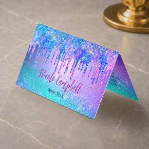 Chique blauwe paarse ombre glitter druppels visitekaartje