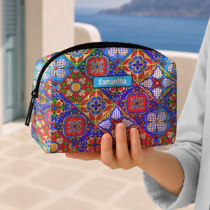 Chique blauwe paarse Talavera tegels monogram Toilettasje
