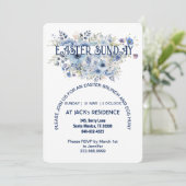 Chique Blauwe Pastel Bloemen Paaszondag Party Kaart (Staand voorkant)