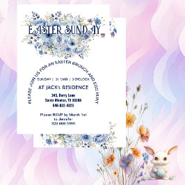 Chique Blauwe Pastel Bloemen Paaszondag Party Kaart