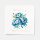 Chique blauwe pioen bloem bruiloft servet (Voorkant)