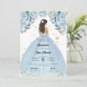Chique Blauwe Quinceañera Kaart (Staand voorkant)
