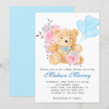 Chique Blauwe Roze Grijs Bloem Teddybeer Baby Show