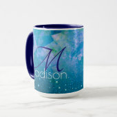 Chique blauwe roze ombre glitter monogram mok (Voorkant links)