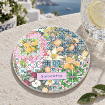 Chique blauwe roze Siciliaanse citrus bloemtegels
