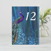 Chique blauwe satijnen uitstraling trouwtafel numm kaart (Staand voorkant)