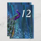 Chique blauwe satijnen uitstraling trouwtafel numm kaart (Voorkant / Achterkant)