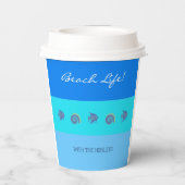 Chique blauwe strepen Vis en schelpen Beach House Papieren Bekers (Achterkant)